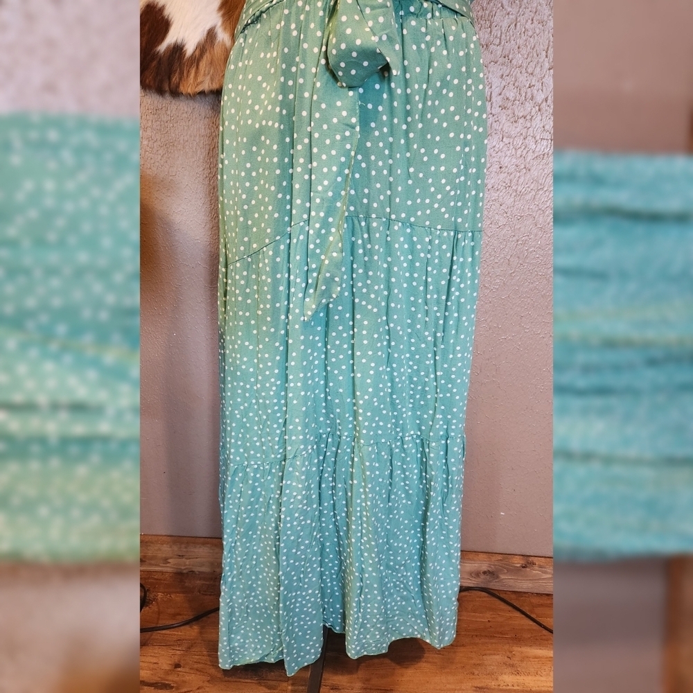 Ecowish Green Polka Dot Halter Dress Sz S - Picture 3 of 8
